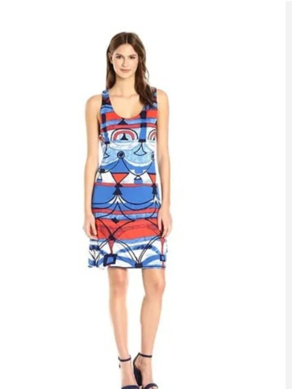 Desigual Blue And Orange Patterned Sleeveless Dress